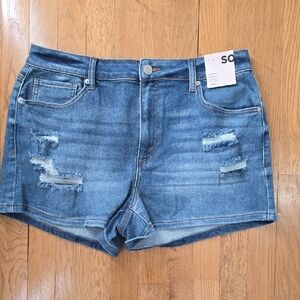 SO BRAND WOMEN'S JUNIOR SIZE BLUE HIGH-RISE DISTRESSED SHORTIE SHORTS SIZE 16W
